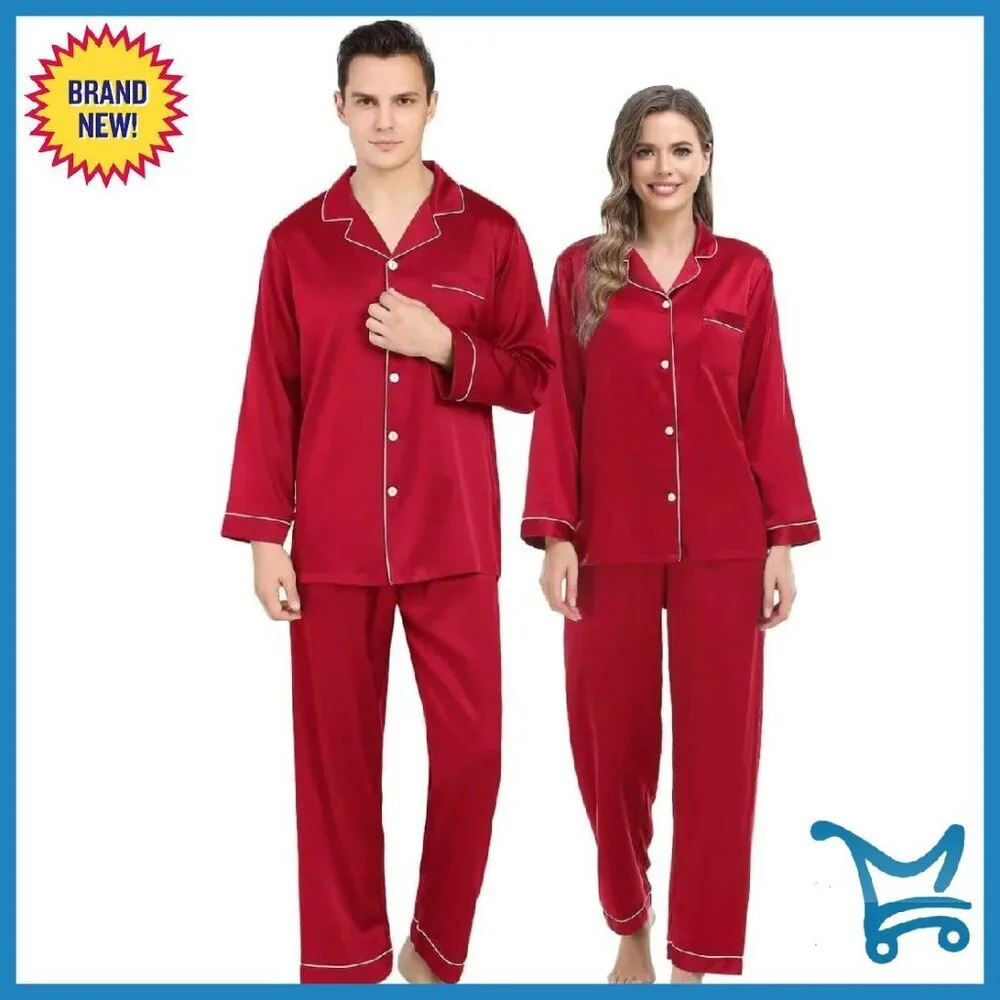 Silk Satin Pajama Set Long Sleeve Button Down Sleepwear Lounge